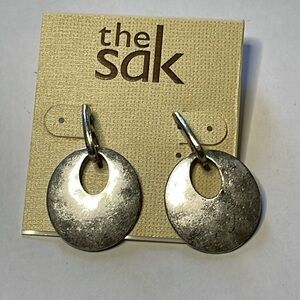 NWT The Sak Round Cut Out Dangle Drop Earrings Silver Tone